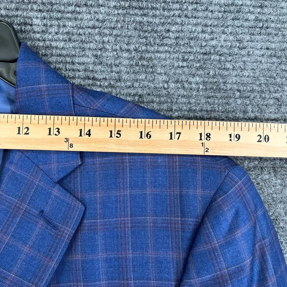 Hart Schaffner Marx Coat 44R Blue Windowpane Plaid Reda 1865 Wool New York Fit